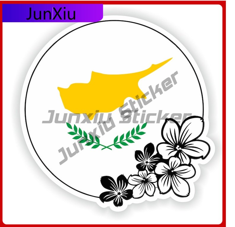 Car Accessories Cyprus - Cyprus Round Flag Flower Sticker Decals