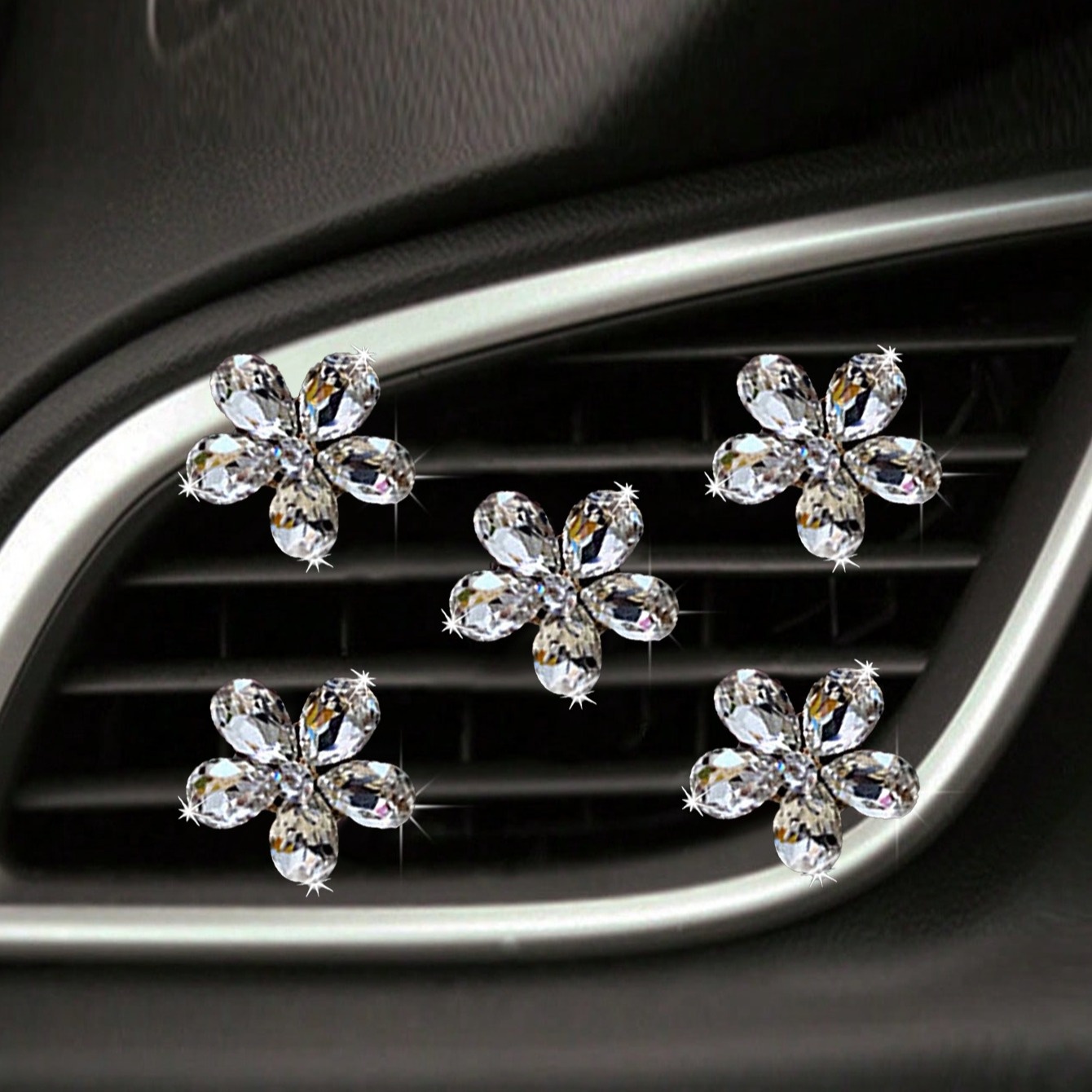 5Pcs Bling Crystal Flower Car  - Car Accessories Must Have recension och pris